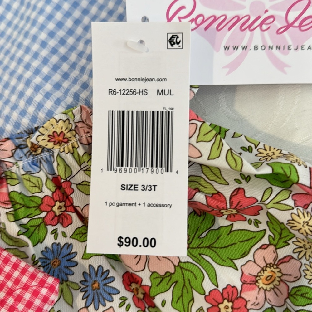 Bonnie Jean Flutter Sleeves Mixed Print Dress with Matching Hat. 3T - Picture 7 of 12